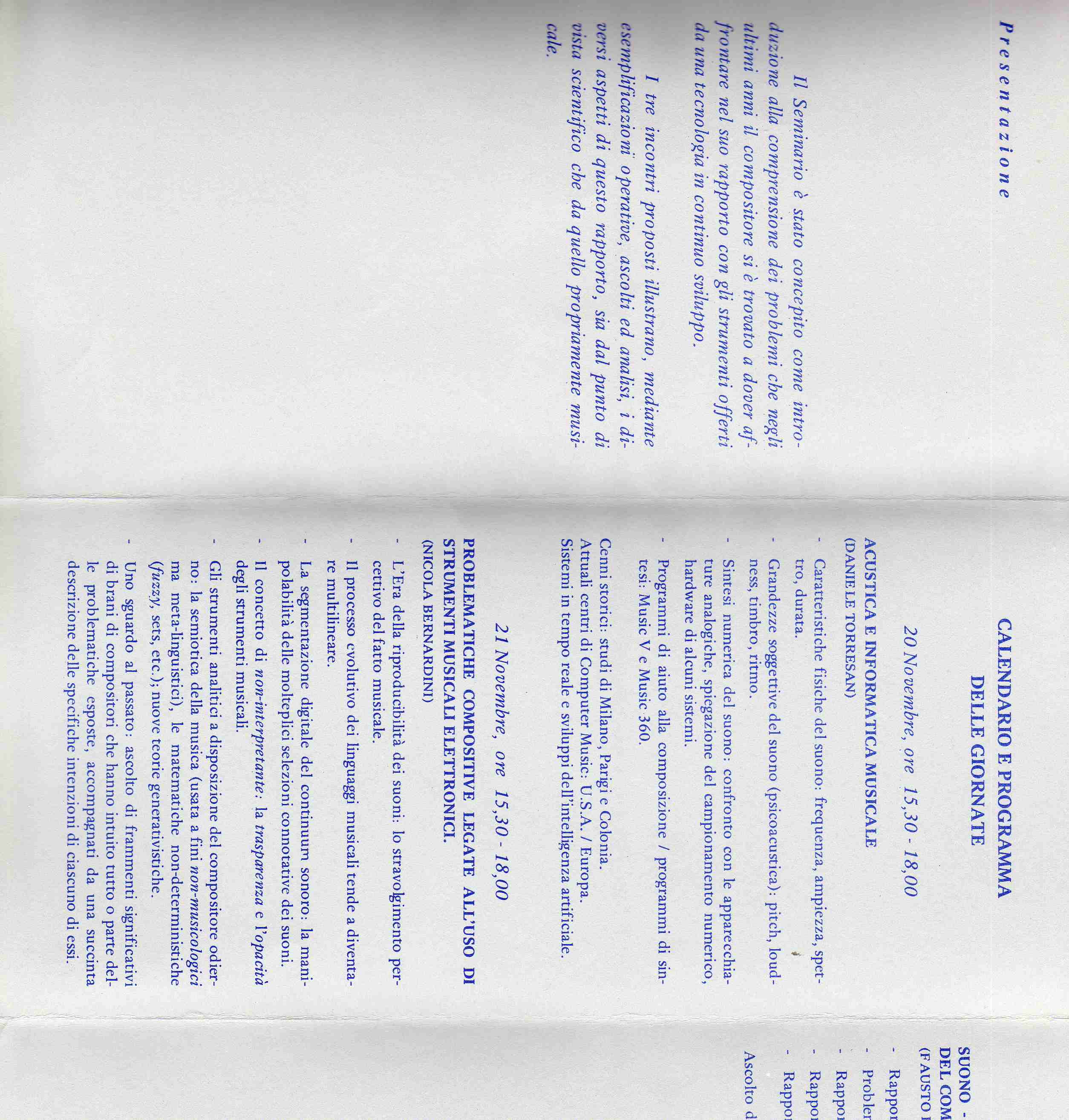 1985 - REGGIO EMILIA - "ACOUSTICS AND MUSICAL COMPUTER SCIENCE" CONFERENCE MUSIC CONSERVATORY A.PERI
