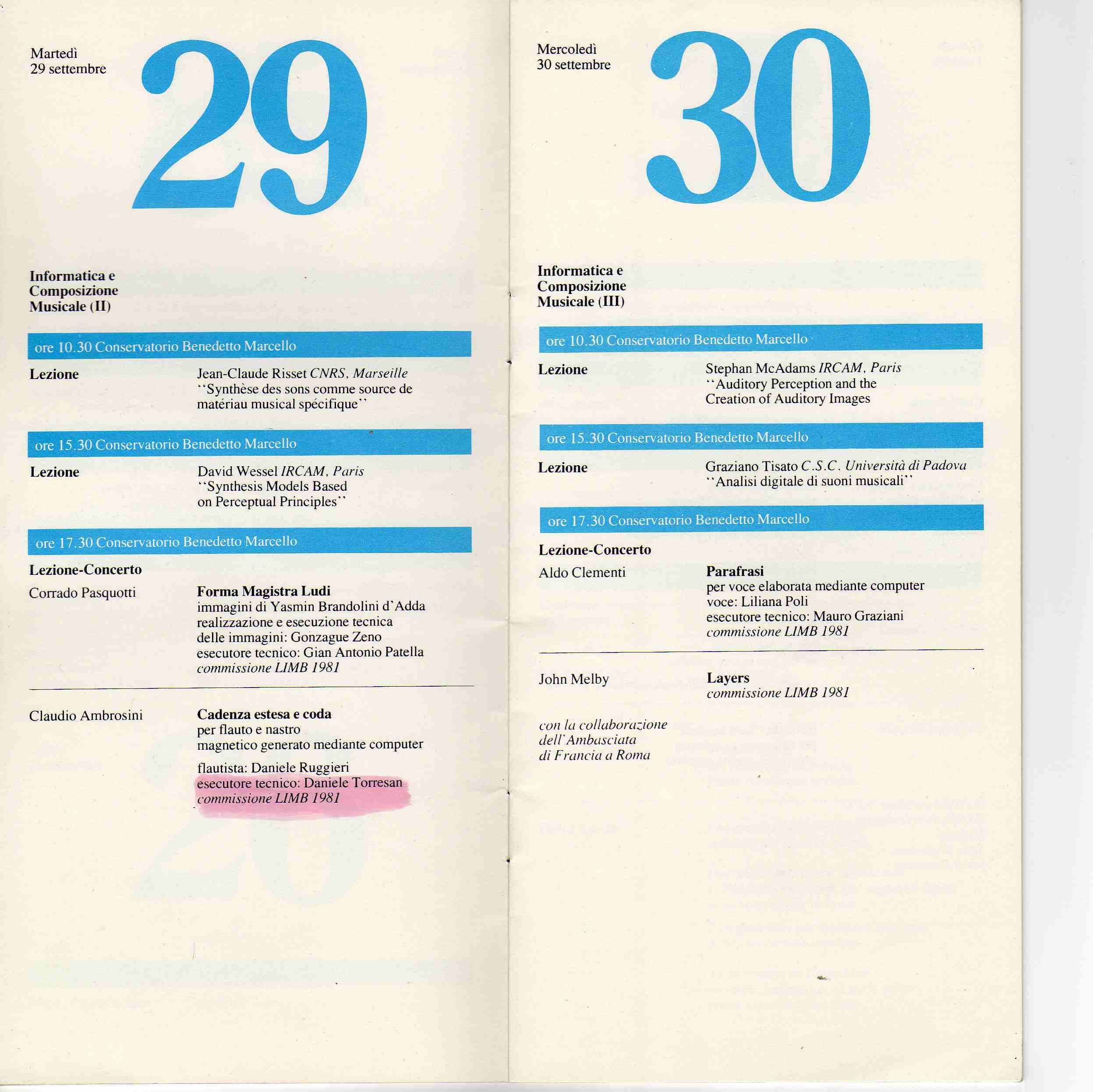 1981 BIENNALE MUSICA - COMPUTER AIDED CREATION "CADENZA ESTESA E CODA" - CLAUDIO AMBROSINI composer 1