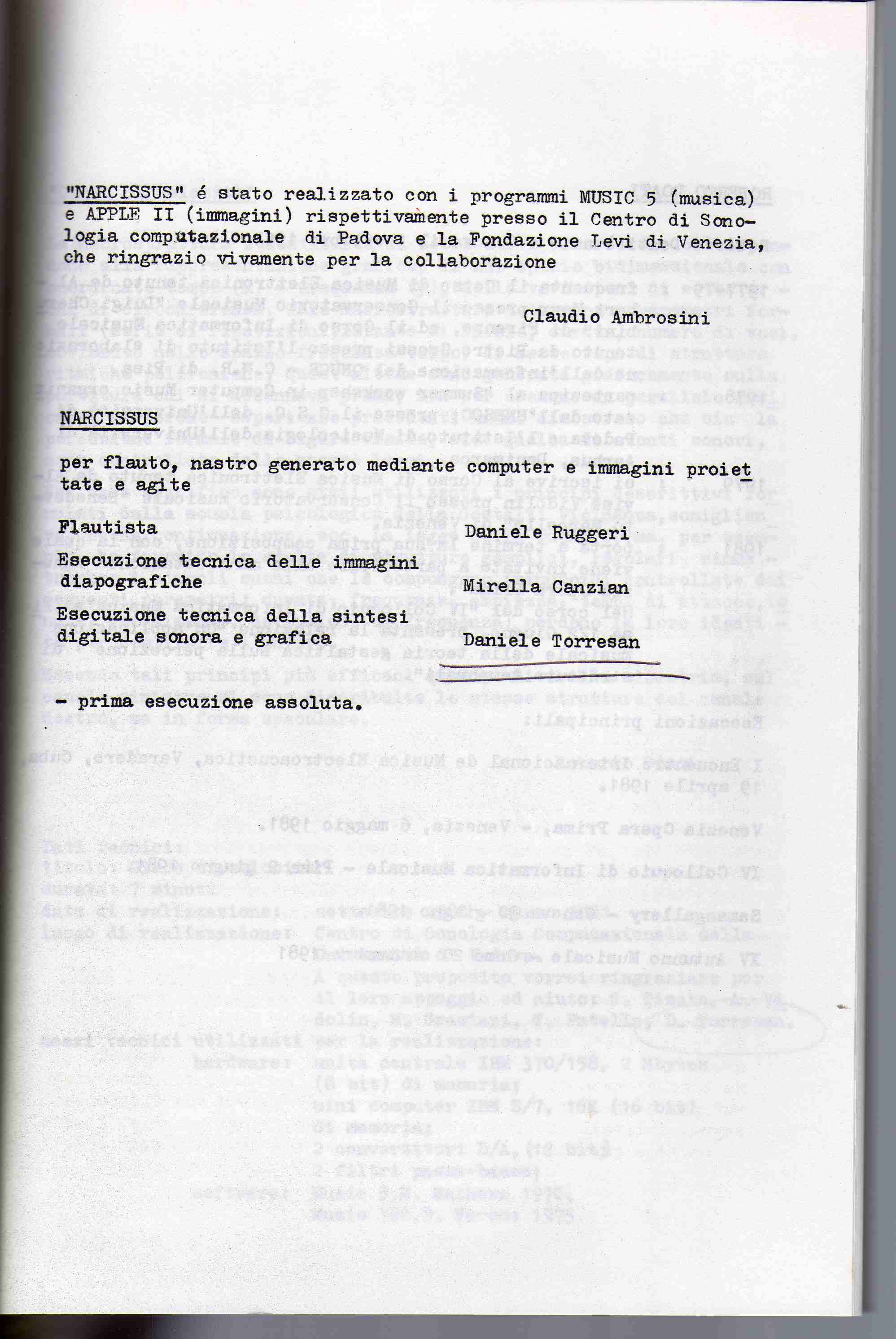 1981 BIENNALE MUSICA - COMPUTER AIDED CREATION "CADENZA ESTESA E CODA" - CLAUDIO AMBROSINI composer 6